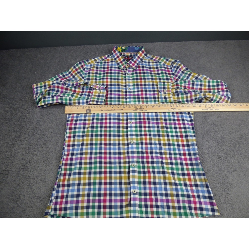 Soul of London Mens Multi Color Gingham Check Button Down Shirt Semi Fitted 16.5 - Picture 6 of 8